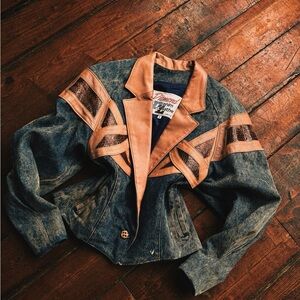 Vintage Denim and Leather Women's Jacket
